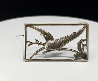 Stříbrná art deco brož – Kolibřík