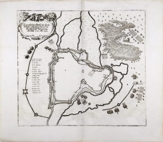 Olomouc – obléhání města, M. Merian, původní mědiryt, 1650
