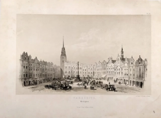 Pardubice – pohled na náměstí, W. Loeillot, původní litografie, ca 1870