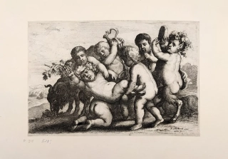Hollar Václav – Pět chlapců a dva satyrové s kozou, podle Pietera van Avonta, Parthey 518, původní lept, 1646