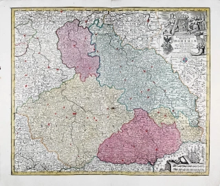 Čechy, Morava, Slezsko a Lužice – Matthäus Seutter, staře kolorovaný původní mědiryt, ca 1740