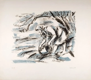 Moravec Alois – U vody, barevná litografie, č. 12/18, 1984