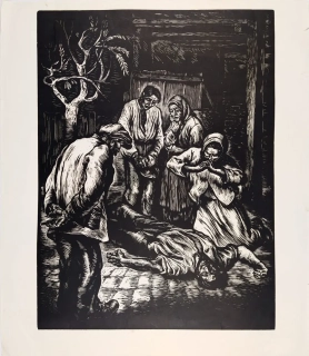 Zvelebil Kamil – Na dvorku, původní dřevoryt, ca 1940