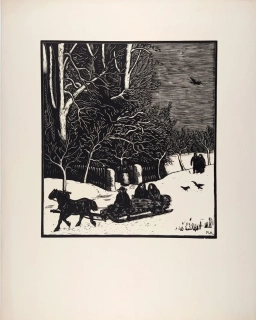 Majer Antonín – Zima, původní dřevoryt na ručním papíře Holland Pannekoek, ca 1930