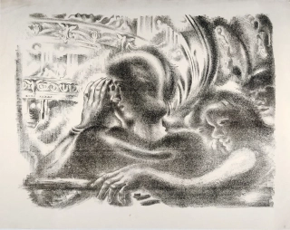 Máchal Svatopluk – V hledišti divadla, původní litografie, 1934