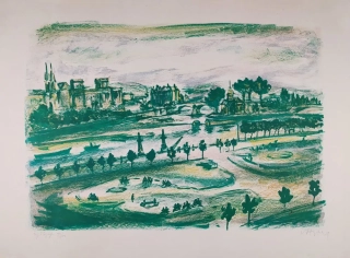 Hejna Václav – Nábřeží na jaře, barevná litografie, 1959