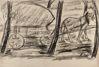 Rambousek Jan – Venkov, kresba uhlem, 1930