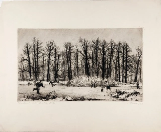Dlouhý Václav – Bruslení, původní lept, autorský tisk, 1952