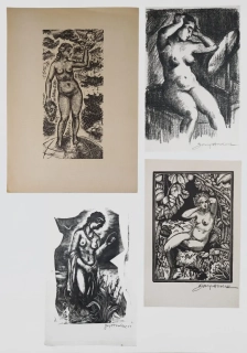 Hodek Josef ml. – Akty, konvolut čtyř grafických listů, 3× dřevoryt, 1× litografie