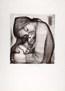 Fuchs Alfréd – Mateřství, původní litografie, 1986