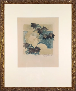 Preissig Vojtěch – Dívka s květy, barevná akvatinta, 1905