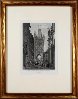 Praha – Staroměstská mostecká věž z Karlovy ulice, Vincenc Morstadt, F. Geissler, oceloryt, 1835