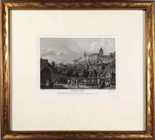 Praha – Hradčany s Klárova, Vincenc Morstadt, H. Winkles, předleptaný oceloryt, 1835
