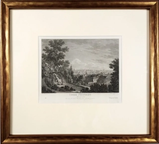 Praha – Horní Nové Město ze zahrady Kinských, Vincenc Morstadt, Fr. Geissler, předleptaný oceloryt, 1835