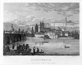 Praha – Pohled na Malou Stranu a Hradčany, C. Würbs, původní oceloryt, 1836