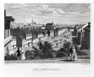 Praha – Koňský trh, Václavské náměstí, C. Würbs, původní oceloryt, 1836
