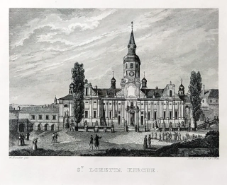Praha – Loreta na Hradčanech, W. Kandler, původní oceloryt, 1836