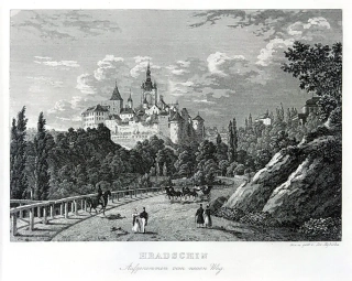 Praha – Pražský hrad, původní oceloryt, Jos. Rybička 1836