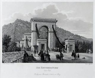 Praha – Řetězový most, Rybička Josef, původní předleptaný oceloryt, 1835