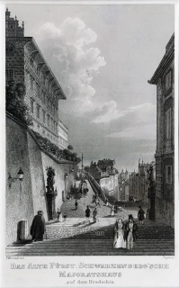 Praha – Schwarzenberský palác, Vincenc Morstadt, původní předleptaný oceloryt, 1835