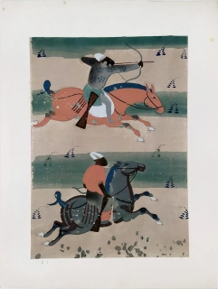 Peking, Jung Pao Chai  –  Jeskynní malba v Dunhuang / Tun-chuang, barevný dřevořez, 1952
