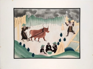 Peking, Jung Pao Chai  –  Jeskynní malba v Dunhuang / Tun-chuang, barevný dřevořez, 1952