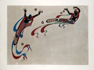 Peking, Jung Pao Chai  –  Jeskynní malba v Dunhuang / Tun-chuang, barevný dřevořez, 1952