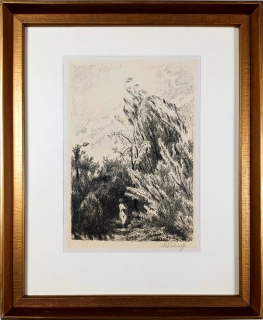 Švabinský Max – Chodovská zahrada s kráčejícím aktem, signovaná litografie, 1960
