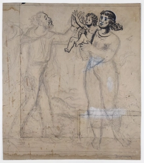 Brunner Vratislav Hugo – Studie, kresba tužkou a tuší na kartonu, ca 1910