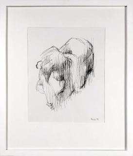 Slavík Otakar – Ležící dívčí akt, kresba tuší, 1991