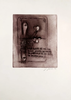 Jíra Josef – Karta, suchá jehla s barevným podtiskem, 1984
