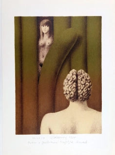 Zábranský Vlastimil – Pokus o prolomení trojských hradeb, barevná litografie, 1984
