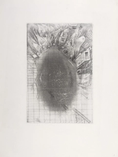 Herel Petr – Bez názvu, lept s akvatintou, autorský tisk, 1986