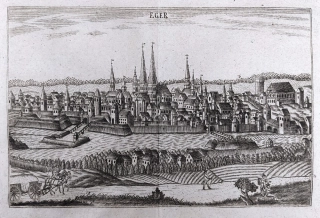 Cheb – pohled na město přes řeku Ohři, původní mědiryt, 1816