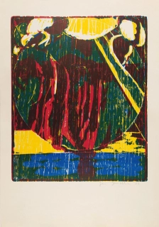 Jemelka Jan – Pieta, barevný dřevoryt, 1987