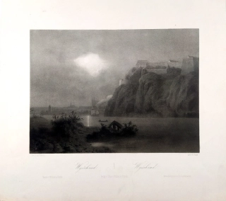 Praha – Vyšehrad, August Haun, původní litografie, veduta, ca 1860
