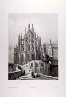 Kutná Hora – Chrám svaté Barbory, I. L. Deroy, původní litografie s podtiskem, 1850