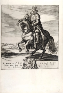 Ferdinand II. – jezdecký portrét, Praha, původní lept, ca 1620