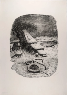 Kubin Alfred – Die Hütte im Böhmerwald, původní litografie, 1944