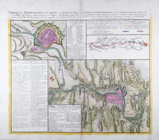 Praha, Cheb – Mapa tažení francouzských vojsk z Prahy do Chebu, Homannovi dědicové, mědiryt, 1743