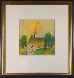 Paleček Josef – Mlýn, kombinovaná technika, voskový pastel, 1970