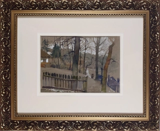 Hofbauer Arnošt – Před okny, malba kvašem, ca 1910