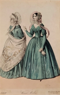 Vídeňská dámská móda – Wiener Moden XXXVII., původní kolorovaný oceloryt, 1840