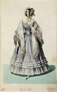Vídeňská dámská móda – Wiener Moden XXVIII., Fr. X. Stöber, původní kolorovaný oceloryt, 1840