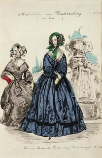 Pařížská dámská móda – Modenbilder zur Theaterzeitung N°551., A. Geiger, původní kolorovaný oceloryt, 1840