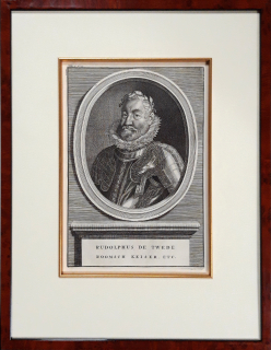 Rudolf II. Habsburský – římský císař, český král, stará grafika, původní mědiryt, 17. století