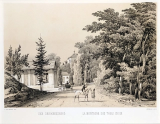 Karlovy Vary – Fr. X. Sandmann, původní tónovaná litografie s bar. podtiskem, 1850–1856