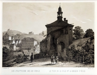 Karlovy Vary – Fr. X. Sandmann, původní tónovaná litografie s bar. podtiskem, 1850–1856