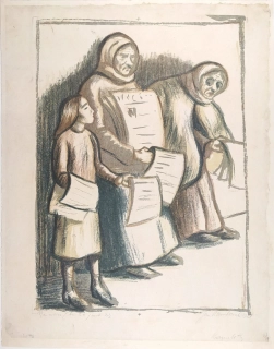 Rambousek Jan – Na ulici (Kamelotky), barevná litografie na japanu, autorský tisk, 1923
