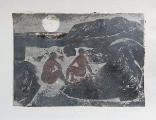 Emler František – Ženy a moře, původní barevná litografie, 1966